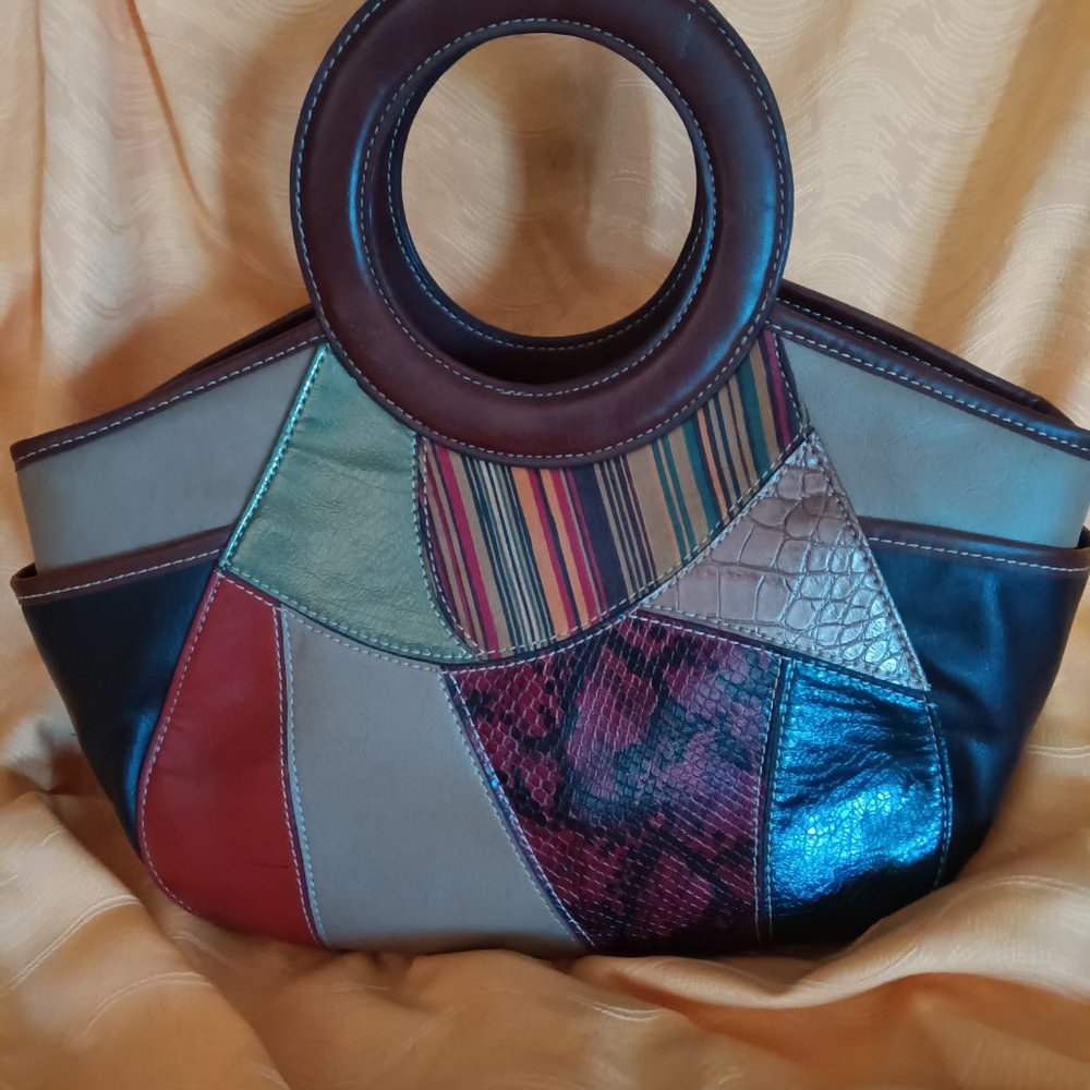 Vintage Patched Manmade matl bag